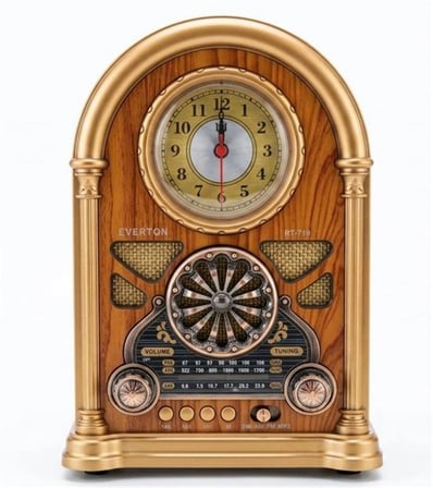 Everton RT-719  Şarjlı, Saat Göstergeli Nostaljik Radyo( Bluetooth-USB-SD-FM) (KDO)