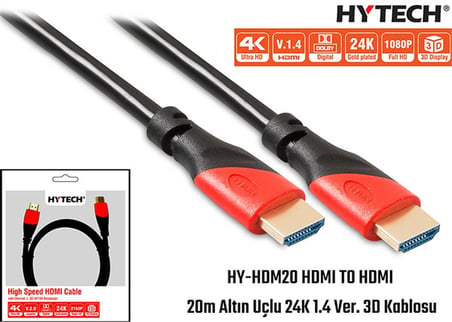 Hytech HY-HDM20 Hdmi To Hdmi 20m Altın Uçlu 24k 1.4 Ver 3d Kablosu (KDO)