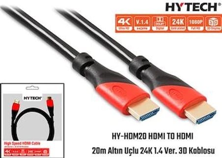 Hytech HY-HDM20 Hdmi To Hdmi 20m Altın Uçlu 24k 1.4 Ver 3d Kablosu (KDO)