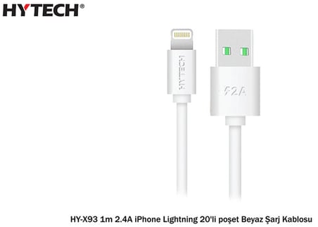 Hytech HY-X93 1m 2.A iPhone Lightning Beyaz Şarj Kablosu (KDO)