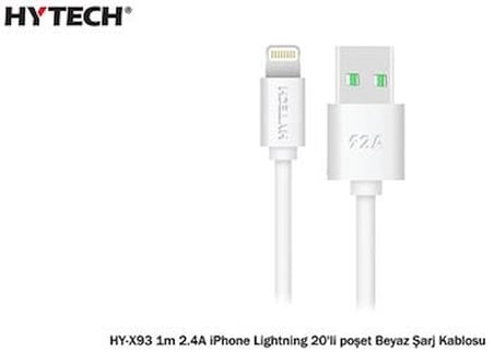 Hytech HY-X93 1m 2.A iPhone Lightning Beyaz Şarj Kablosu (KDO)