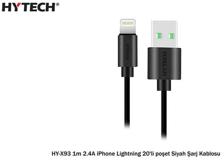 Hytech HY-X93 1m 2.A iPhone Lightning Şarj Kablosu Siyah (KDO)