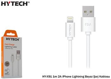 Hytech HY-X91 1m 2A iPhone Lightning Beyaz Şarj Kablosu (KDO)