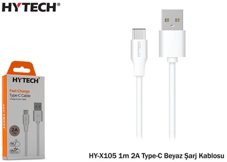 Hytech HY-X105 1m 2A Type-C Beyaz Şarj Kablosu (KDO)