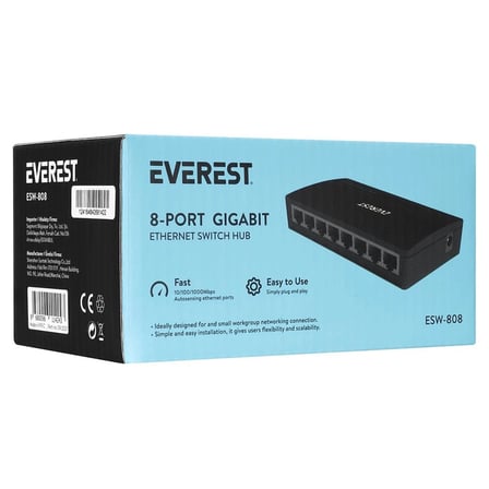 Everest EVERLINK ESW-808 8 Port 10-100-1000Mbps Gigabit Ethernet Masaüstü Ethernet Switch Hub (KDO)