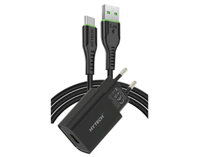 Hytech HY-XE26T Type-C Kablolu 2100MA Ev Şarj 11W + 2,4A Siyah Şarj Adaptör Seti (KDO)