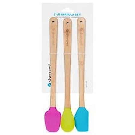 Silver Crest SPT-03 3 Lu Renkli 26CM Uzun Silikon Bambu Spatula Seti (KDO)