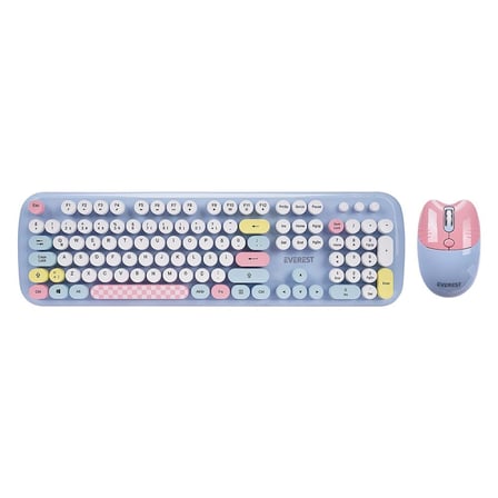 Everest KM-6284 WHISKER Renkli Tuşlu Mavi Kablosuz Q Klavye + Mouse Set (KDO)