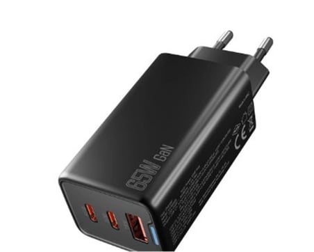 Hytech HY-XEG65 2-USB-C + USB-A GAN PD 65W - QC 18W Type PD-PPS Siyah EV-NOTEBOOK Şarj Adaptör (KDO)