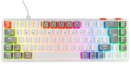Rampage YORU MINI Beyaz-Gri Type-C Bağlantılı OUTEMU Red Swich Q Mekanik Gaming Oyuncu Klavye RGB (KDO)