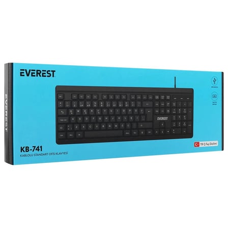 Everest KB-741Q  Siyah-Gri USB 2 Metre Bakır Kablolu Usb Q Klavye (KDO)