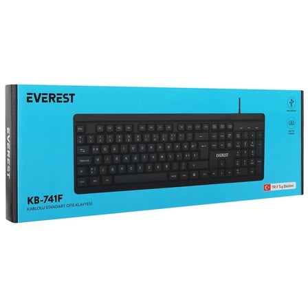 Everest KB-741F Siyah-Gri USB 2 Metre Bakır Kablolu Tamamen Türkçe F Klavye (KDO)