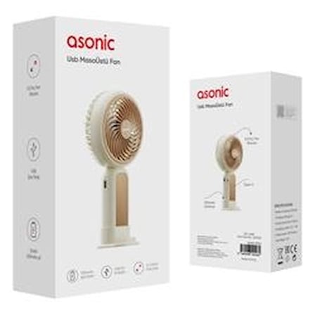 Asonic AFN21 Krem 250mAh Dahili Pil Elde Taşınabilir Masaüstü Usb Fan Şarjlı Type-c Şarj (KDO)