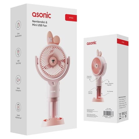 Asonic AFN26 Pembe 500mAh 2 Kademe Nemlendirici Sprey USB Fan (KDO)