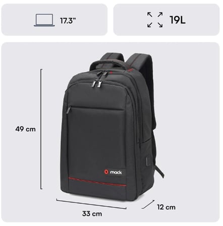 Mack MCC-007 17.3" Office USB Girişli Notebook Sırt Çantası Siyah (Dahili USB Şarj Portu) (KDO)