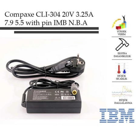Compaxe CLI-304 Ibm- 20v-3.25a 7.9-5.5-With Pin Notebook Adaptör (KDO)