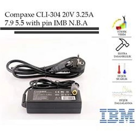 Compaxe CLI-304 Ibm- 20v-3.25a 7.9-5.5-With Pin Notebook Adaptör (KDO)
