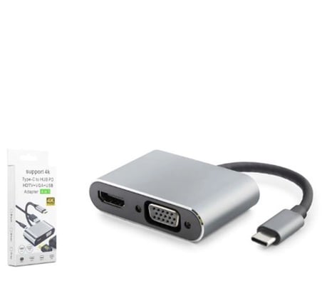 HADRON HDX7839 TYPE-C TO HUB HDTV 4K 30HZ + TYPE-C + USB + VGA 4IN1 GRİ (KDO)