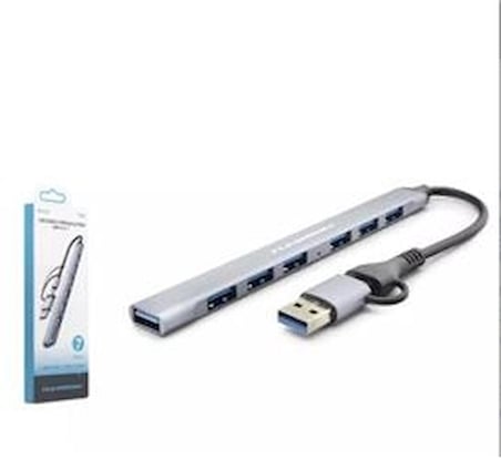 Hadron Hdx7857 Usb + Type-C Hub 7In1 1-Usb3.0 6-Usb2.0 Gri (KDO)