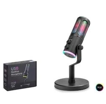 HADRON SU8 Gaming RGB Masaüstü Mikrofon DSP Gürültü Önleme Echo Type-C Siyah (KDO)