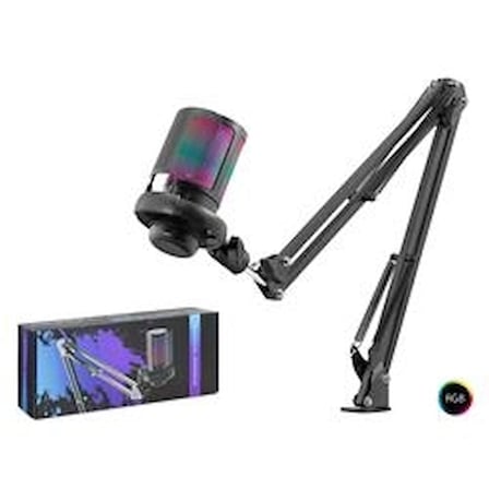 HADRON ME6S35B Gaming RGB Mikrofon Seti Boom Mikrofon Kolu Type-C 192kHz 24Bit Siyah (KDO)