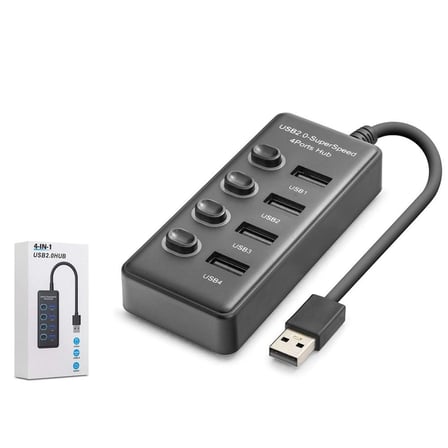 Hadron HDX7048 USB Hub 2.0 480Mbps 4x USB-A 4 Port Switch’li Çoklayıcı Siyah (KDO)