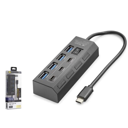 Hadron HDX7057 İetop Type-C Hub 5Gbps 3x Type-C 3.2 + 4x Usb-A 3.2 7 Port Anahtarlı Çoklayıcı Siyah (KDO)