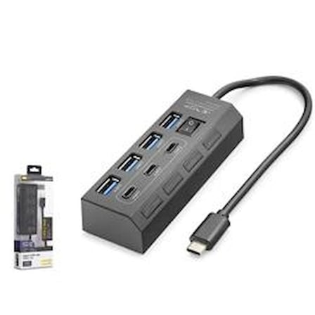 Hadron HDX7057 İetop Type-C Hub 5Gbps 3x Type-C 3.2 + 4x Usb-A 3.2 7 Port Anahtarlı Çoklayıcı Siyah (KDO)