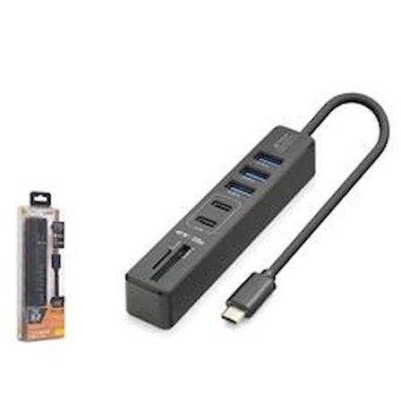 Hadron HDX7061 İetop Type-C Hub 5Gbps 2x Usb-C 3.2+3x Usb-A 3.2+SD+microSD 7 Port Kart Okuyucu Siyah (KDO)