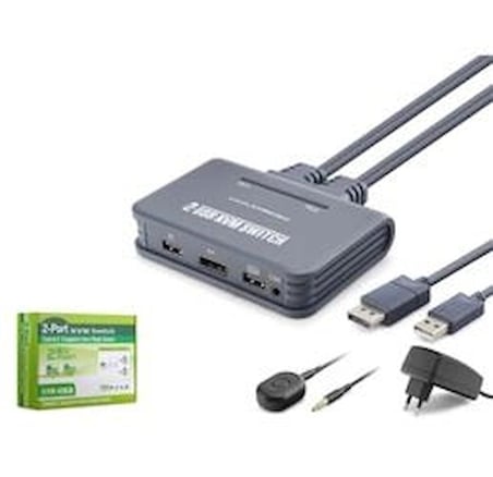 HADRON HDX1427 DisplayPort KVM Switch 2 Console USB Harici Butonlu Dahili Kablolu 2 DP Siyah (KDO)