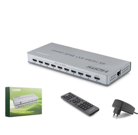 HADRON HDX1437 HDMI Multi Viewer Network Kontrollü Kumandalı 4K 30 Hz 9 Giriş 1 Çıkış Gri (KDO)