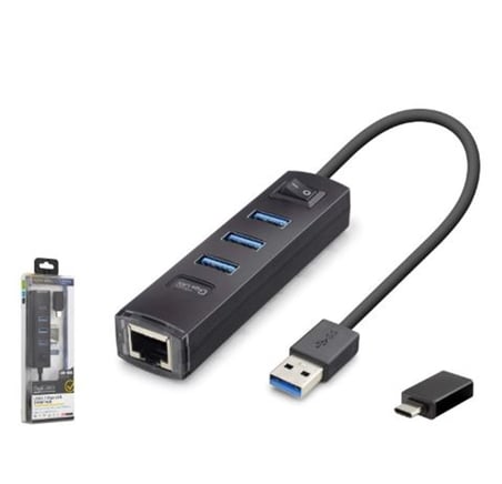 iETOP RJ4503 USB Type-C 3.2 Gen1 Combo Anahtarlı Hub Gigabit LAN 4 Port 5 Gbps Siyah (KDO)