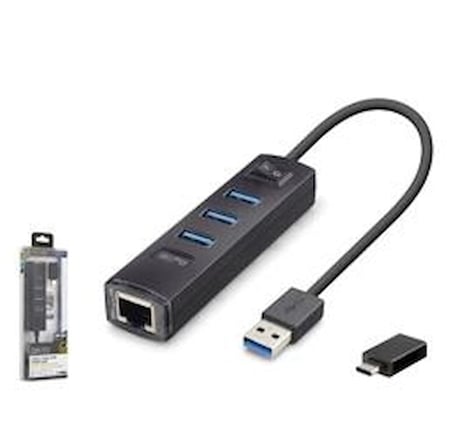 iETOP RJ4503 USB Type-C 3.2 Gen1 Combo Anahtarlı Hub Gigabit LAN 4 Port 5 Gbps Siyah (KDO)
