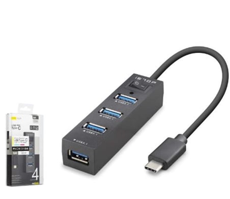iETOP TU329 Type-C 3.1 Gen1 Anahtarlı Hub 4 Port 5 Gbps Siyah (KDO)