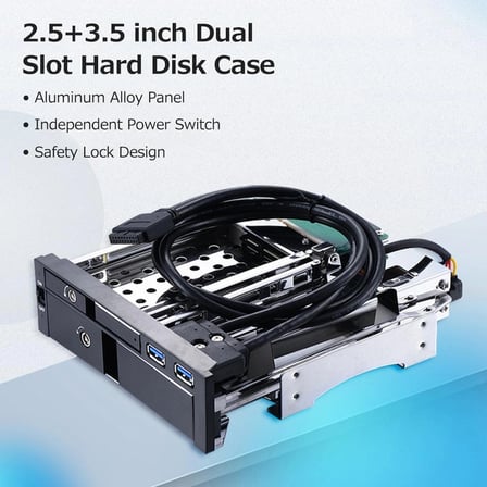 Oem 5,25" Dahili Çift Yuvalı Sabit Disk Kutusu 2,5+3,5 inç SATA HDD-SSD Muhafaza Aletsiz Tasarım (KDO)