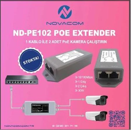 Nova ND-PE102 Poe Extender 10-100 Mbps 1 İnput 2 Output 30W (KDO)