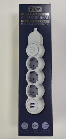 Fly 3393-01 3lü 2mt 2.1A Anahtarlı 2Usb Şarj Çıkışlı Akım Korumalı 2500w (KDO)