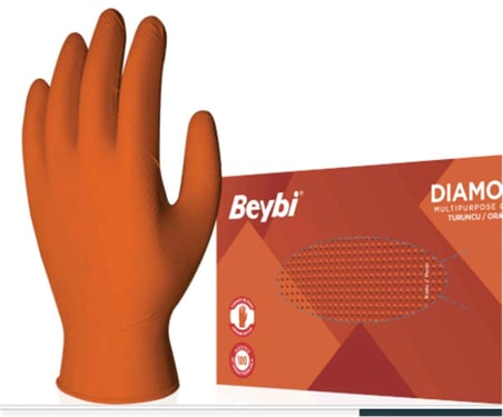 Beybi Diamond Pudrasız L Beden Kalın Turuncu Nitril Eldiven Large 100 Adet (KDO)