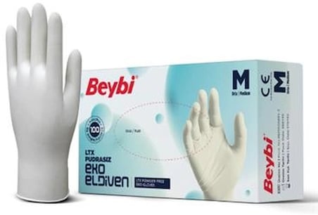 Beybi Lateks Pudrasız Eko (M) Medium Beden Muayene Eldiven 100lü Paket (KDO)