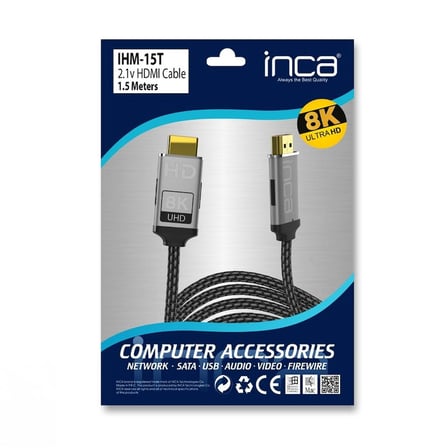 Inca IHM-15T 1.5mt 2.0  Altın Uç Örgülü Kablo Hdmı To Hdmı Kablo 8K 2.1V ( 7680 × 4320 8K) (KDO)
