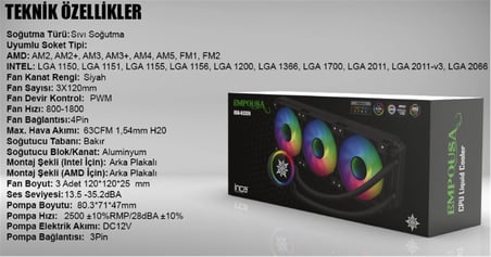 INCA ISS-03XN 3X120 360 ARGB Kumandalı AM5+1700P Cpu Sıvı Soğutma(Intel LGA 1200-115X-2011) (KDO)