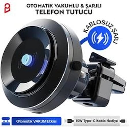 Enkado Otomatik Vakumlu Kablosuz Şarjlı Araç İçi Telefon Tutucu (KDO)