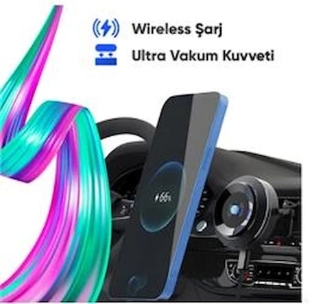 Enkado Otomatik Vakumlu Kablosuz Şarjlı Araç İçi Telefon Tutucu (KDO)