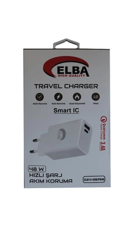 Elba ELB13 Elb-48w 3.4A USB-Pd48 (Usb+Type-C) Akıllı Koruma- Isıya Dayanklı Hızlı Şarj Ev Şarj Kafa (KDO)
