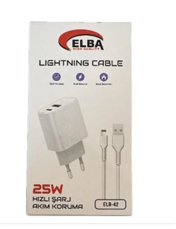 Elba ELB42 Beyaz 25W Şarj Kafa+ İphone Kablo USB-C PD3.0-QC4.0(Akım Koruma-Hızlı Şarj-) (KDO)