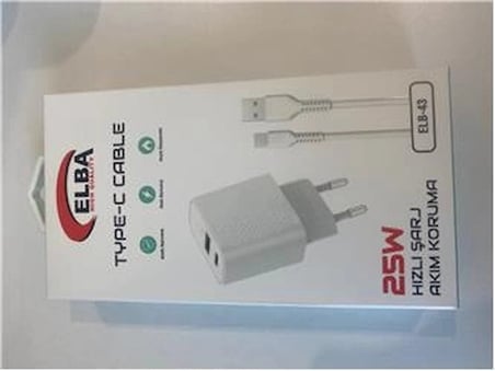 ELBA ELB43 25W 2li USB Başlık TYPE-C Kablolu Set Hızlı Şarj Akım Koruma (KDO)