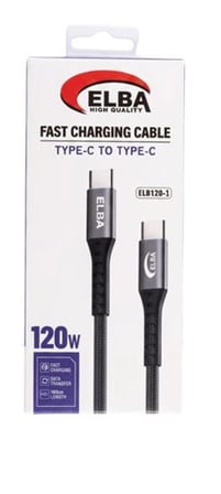 Elba Elb120-1 120w Type-c To Type-c 1Mt Siyah Örgülü  Şarj Kablosu ( Data Veri ) (KDO)