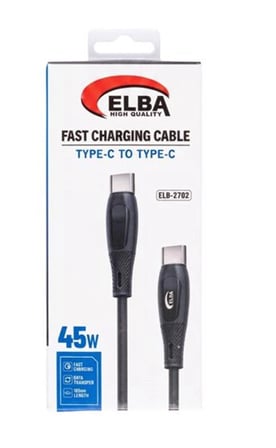 Elba ELB-2702 45w Type-c To Type-c 1mt Siyah Silikon Şarj Kablosu 480Mps  Hızlı Şarj (KDO)