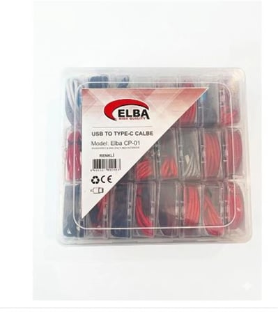 Elba CP-01 Şeffaf Kutulu Usb To Type-c Renkli(Kırmızı,Lacivert,Beyaz,Gri,Bordo)24lü Şarj Kablosu (KDO)