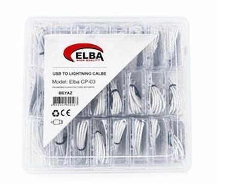 Elba CP-03 Şeffaf Kutulu Usb To Lightning 24lü Beyaz Şarj Kablosu (KDO)